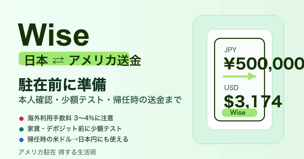 Wise 日本からアメリカ送金 アメリカ駐在前に準備するアイキャッチ画像